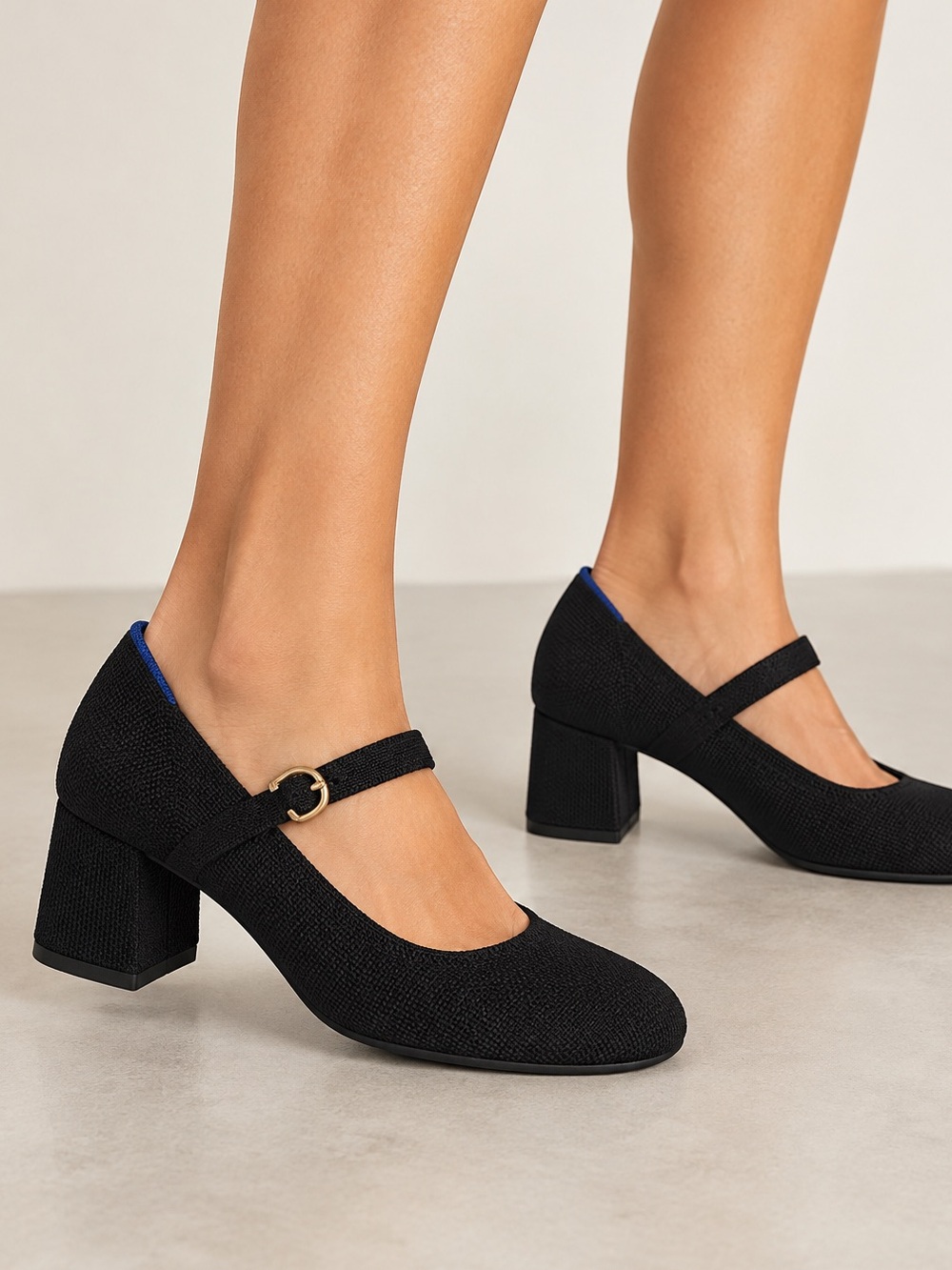 Rothy’s The Mary Jane Heel Black Knit Block Heel Pumps size 6